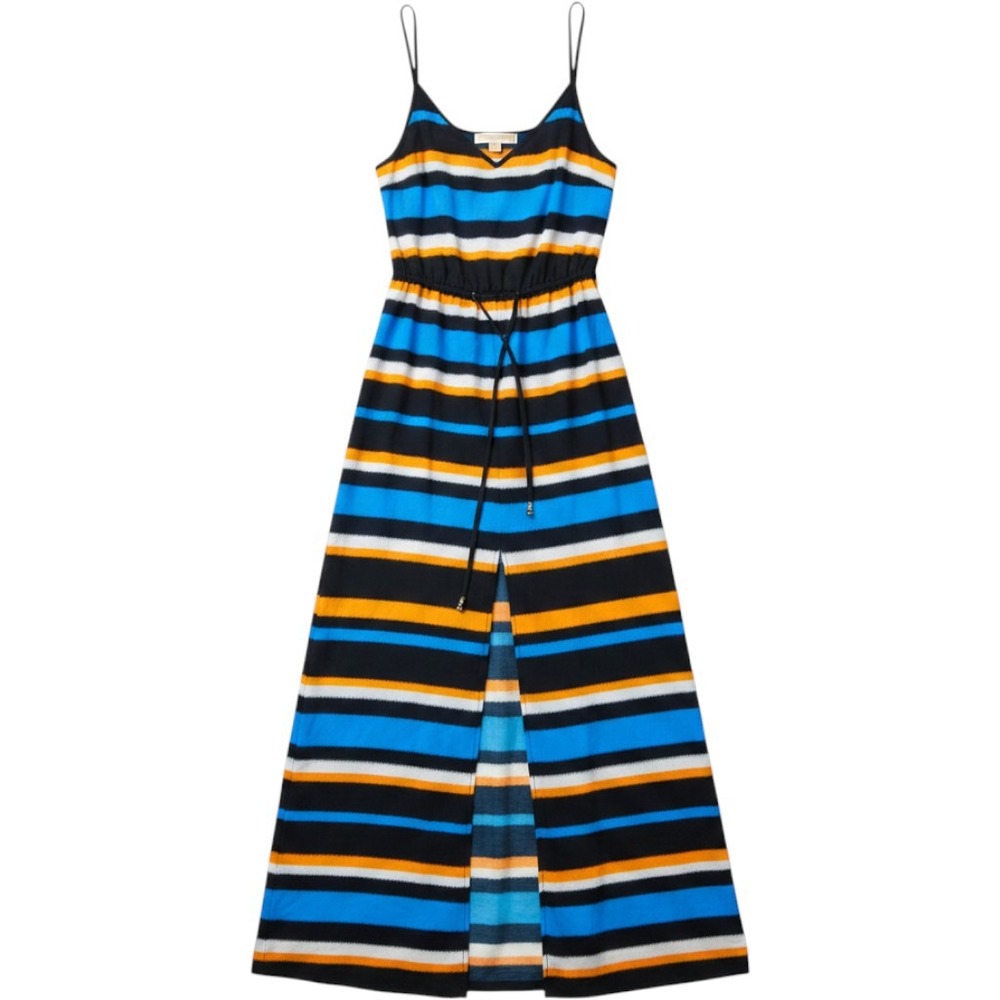 MICHAEL Michael Kors Blue Orange Ikat Striped Maxi Dress M Boho Resort Vacation